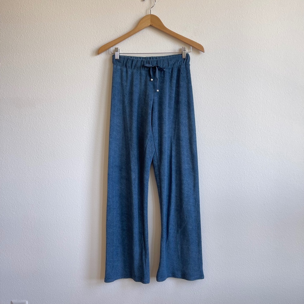 Donni Terry Wide Leg Sweatpants Indigo Blue Size Small